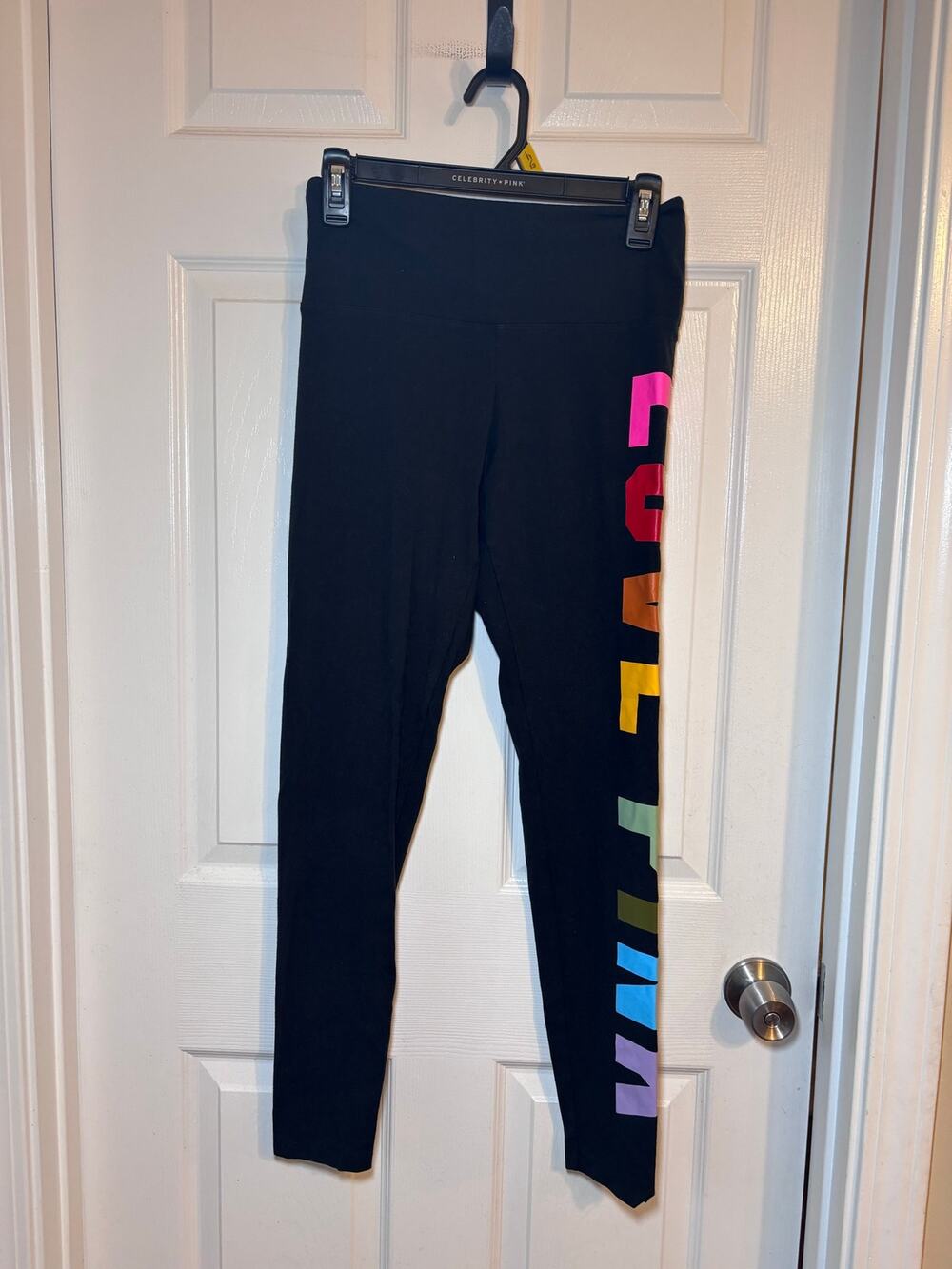 Victoria’s Secret PINK Love Pink Rainbow Logo Black Leggings Size M